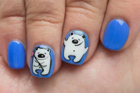 Finger nail with winter pattern Stock Photos