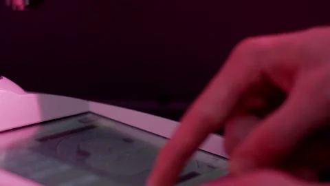 Finger Operating Illuminated Touchscreen Terminal, Pink Neon Light, Close Shot 動画素材 341522889