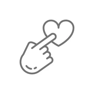 Finger point to heart button, feedback, customer review, positive line icon. Stock-Illustration