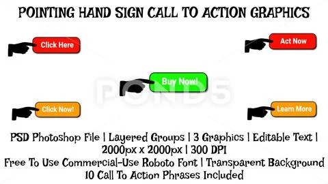 Finger Pointed At Button Call To Action, Video Creator Graphic, Layer Style Template PSD