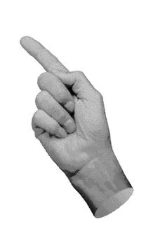 Finger pointer, pointing somewhere. Halftone style vector isolated on white Stock Illustration