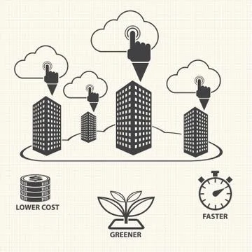 Finger pointing to The cloud. Cloud computing concept. Vector Stock Illustration
