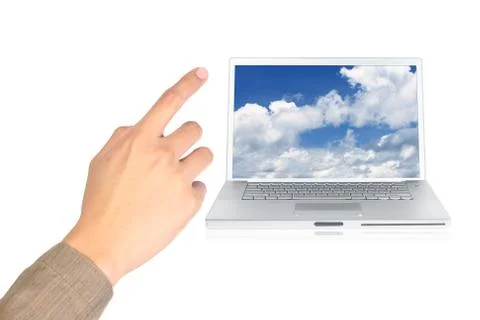 A finger pointing cloud computing. Stock Photos