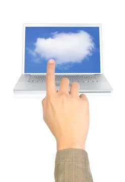 A finger pointing cloud computing. Stock Photos