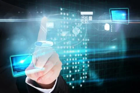 Finger pointing to data interface Stock Illustration