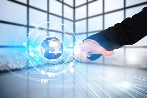 Finger pointing to earth interface 스톡 일러스트