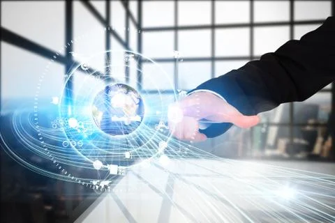 Finger pointing to earth interface Stock Illustration