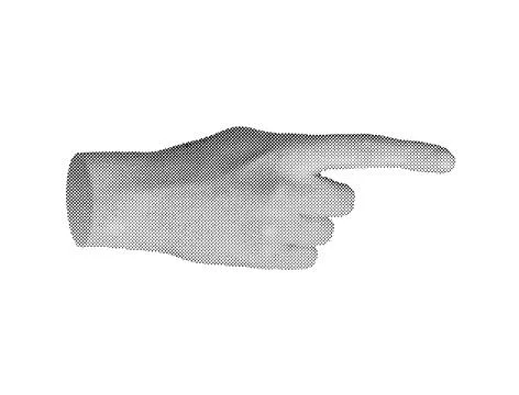 Finger pointing gesture, indicating aside. Pointer. Halftone textured style Stock Illustration