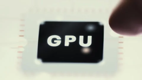 Finger Pointing At GPU Chip On Bright Analytics Interface 4K Stock Footage 341336205