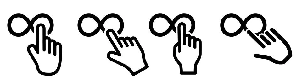 Finger pointing to infinity icon. Concept of unlimited selection, or clicki.. 스톡 일러스트