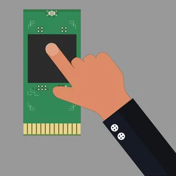 Finger pointing at microchip flat design Stock Illustration