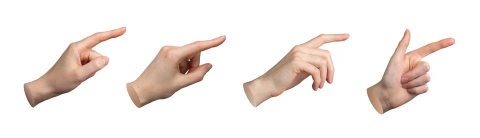 Finger pointing, pointer sign. Gesture with index indicating. Hand showing, Stock Photos