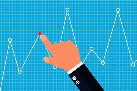 Finger pointing at red spot on graph Stock Illustration