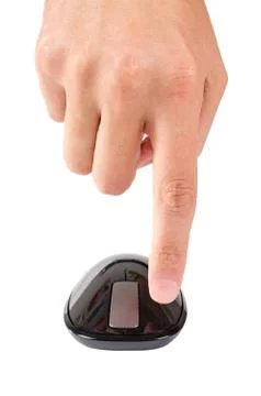 Finger points to left button of touch computer mouse isolated Stock Photos