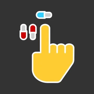 Finger points on a pill. Flat vector illustration. Eps 10 Stock Illustration