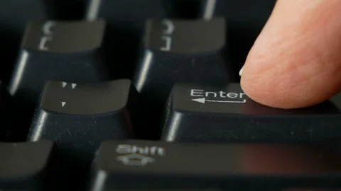 Finger press button Enter in Black English Keyboard, Black qwerty keyboard wi Stock Footage 162814375