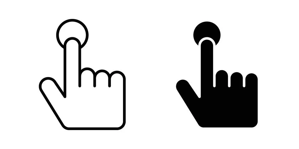 Finger press icon linear versions pack on white background Stock Illustration
