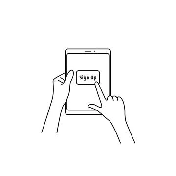 Finger press sign up button on tablet Stock Illustration