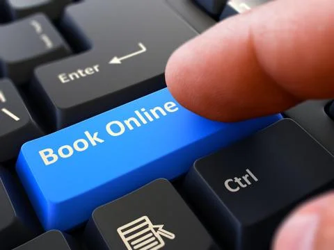 Finger Presses Blue Keyboard Button Book Online Stock Illustration