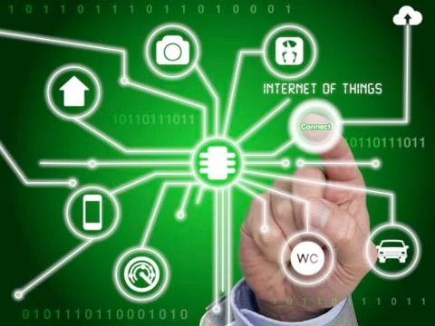 Finger presses button to connect to the internet Stock Illustration