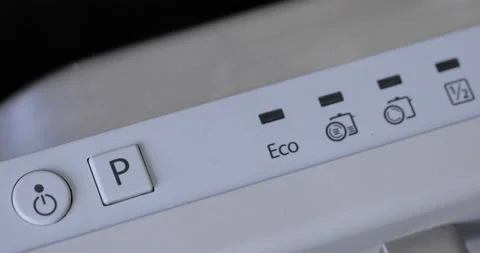 Finger presses on off button on a dishwasher Stock Footage 138642473