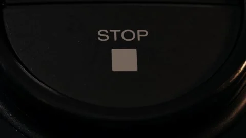 Finger Presses Circular Stop Button With Square Icon Stock Footage 328285044