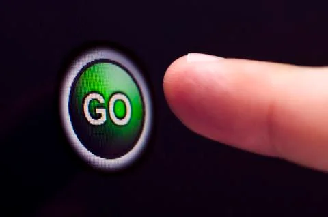 A finger presses green go button on touchscreen Stock Illustration