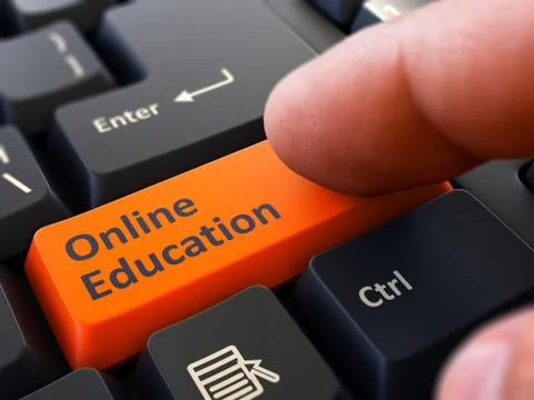 Finger Presses Orange Keyboard Button Online Education Stock Illustration