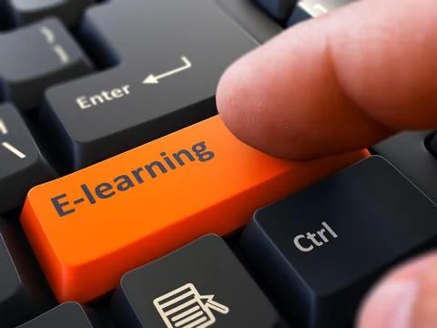 Finger Presses Orange Keyboard Button E-Learning Illustrazione stock