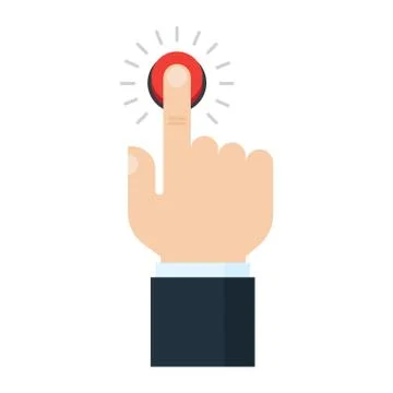 Finger presses the red button Stock Illustration