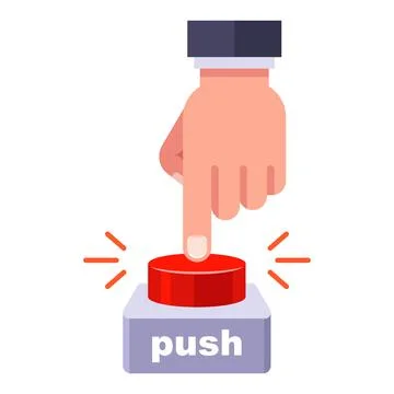 Finger presses the red button. staff call button. Stock Illustration