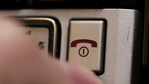 Finger Presses Red End Call Button On Grey Phone Keypad Stock Footage 331064408