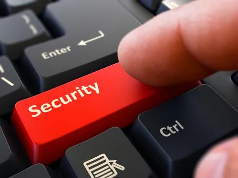 Finger Presses Red Keyboard Button Security Stock Illustration