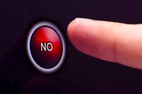 Finger presses red no button on touchscreen Stock Illustration