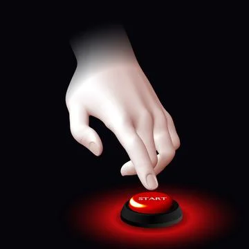 The finger presses the red power button Illustrazione stock
