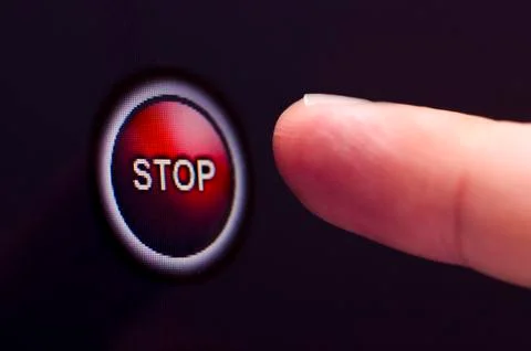 A finger presses red stop button on touchscreen Stock Illustration