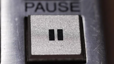 Finger Presses Silver Pause Button With Double Bar Icon Stock Footage 328284586