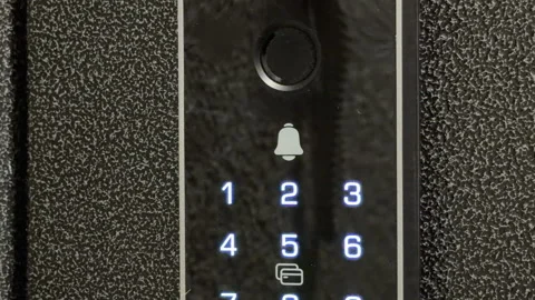 Finger Presses Smart Doorbell Triggering Mechanical Lock Click Stock Footage 331058035