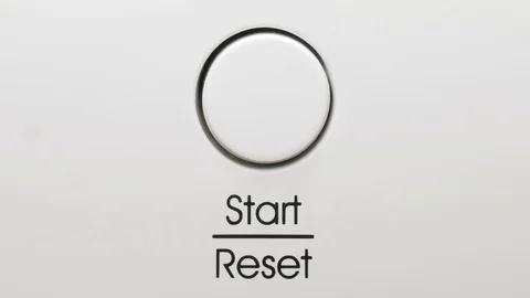 Finger presses start reset button on a dishwasher macro Video stock 124370883