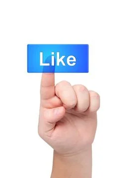 Finger presses on transparent blue button Like. Finger presses on transpar... Stock Photos