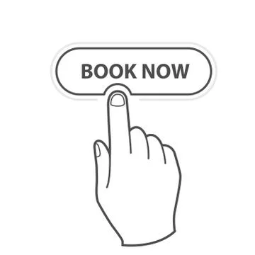 Finger pressing button Book Now -  reservation icon for hotels and cars 스톡 일러스트