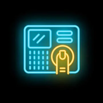 Finger pressing button on control panel neon sign Stock Illustration