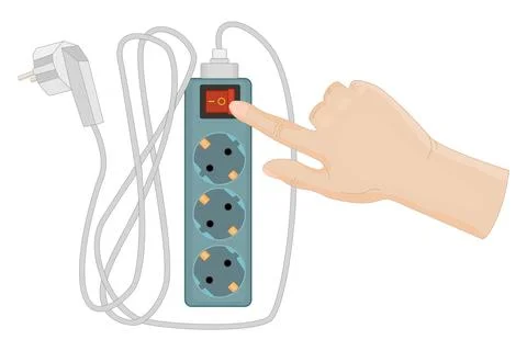 Finger pressing the button on electric extension cord. Stock Illustration