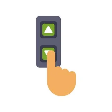 Finger pressing elevator down button controlling direction Illustrazione stock