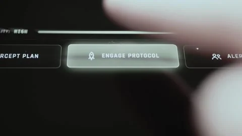 Finger Pressing Emergency Protocol Control On Command Console 4K Vidéo 341324434