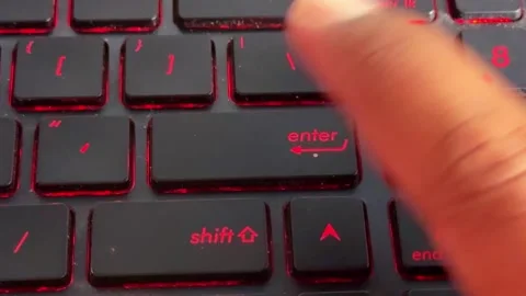 Finger pressing "enter" keyboard button, computer typing, Stock Footage 333892838