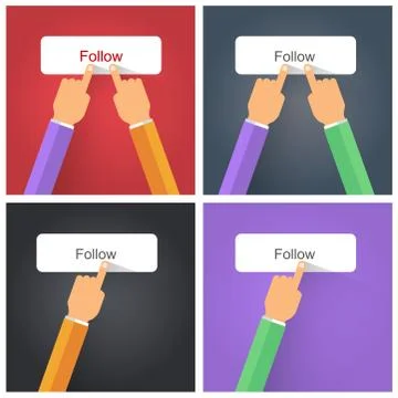 Finger pressing Follow button Stock Illustration