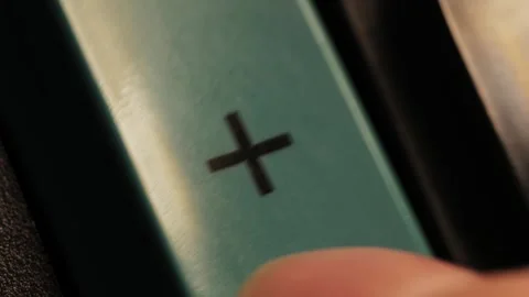 Finger Pressing Green Plus Button Close Up Stockbeeldmateriaal 328334840