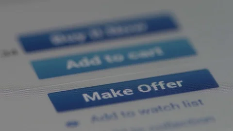 Finger pressing make offer button on ipad tablet shopping online 4k Stock Footage