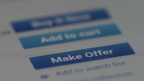 Finger pressing make offer button on ipad tablet shopping online 4k Stock Footage 72901119